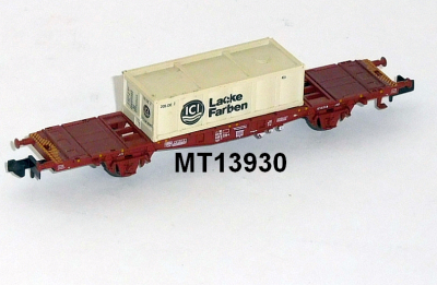 Minitrix 13930 N Container-Tragwagen, ein Container ICI Lacke Farben, DB