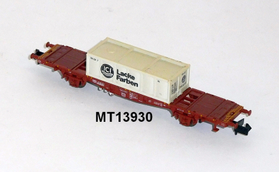 Minitrix 13930 N Container-Tragwagen, ein Container ICI Lacke Farben, DB