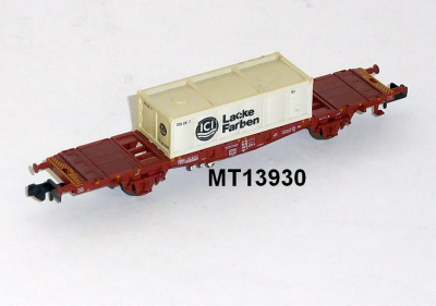 Minitrix 13930 N Container-Tragwagen, ein Container ICI Lacke Farben, DB