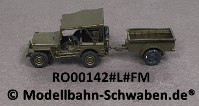 Roco Minitank 190 H0 Willys Jeep mit Verdeck und Anhänger, Fertigmodell