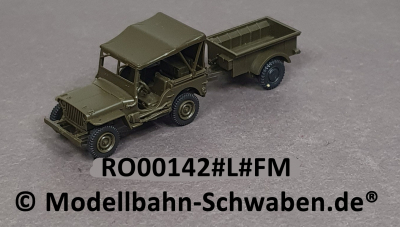 Roco Minitank 190 H0 Willys Jeep mit Verdeck und Anhänger, Fertigmodell
