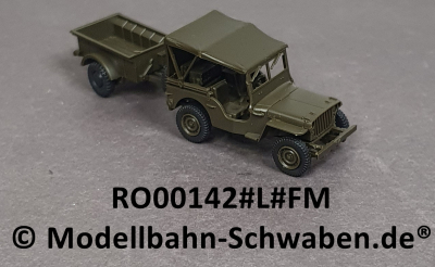 Roco Minitank 190 H0 Willys Jeep mit Verdeck und Anhänger, Fertigmodell