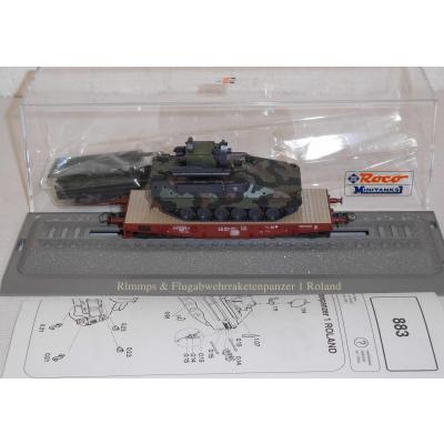 Roco Minitank 883 H0 Schwerlastwagen Rlmmps bel. mit Flugabwehrraketenpanzer 1 Roland, BW, DB, OVP