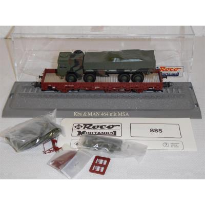 Roco Minitank 885 H0 Rungenwagen bel. mit MAN LKW Tarnfarben, BW, DB, OVP