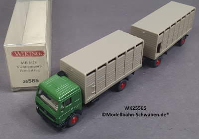 Wiking 25565 H0, MB 1628 Viehtransport Fernlastzug, grün/grau. OVP