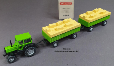 Wiking 26386 H0, Deutz-Fahr Schlepper mit 2 Anhänger, OVP