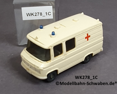 Wiking 278/1C, H0, MB L406, Rettungswagen. elfenbein/creme, DRK, EVP