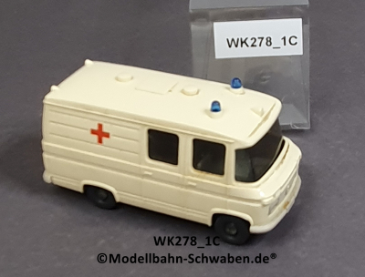 Wiking 278/1C, H0, MB L406, Rettungswagen. elfenbein/creme, DRK, EVP