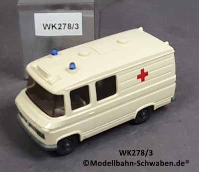 Wiking 278/3, H0, MB L406, Rettungswagen. silbern/creme, DRK, EVP