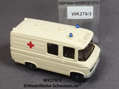 Wiking 278/3, H0, MB L406, Rettungswagen. silbern/creme, DRK, EVP