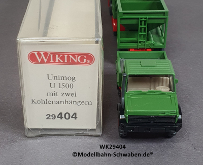 Wiking 29404 H0 MB UNIMOG U 1500 mit 2 Kohleanhängern