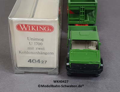 Wiking 40427 H0 MB UNIMOG U 1500 mit 2 Kohleanhängern