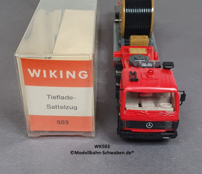Wiking 503 H0 MB Tieflader-Sattelzug bel. m. Kabeltrommel