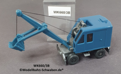 Wiking 660/3B, H0, Löffel-Bagger mit Rädern, azurblau, EVP