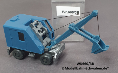 Wiking 660/3B, H0, Löffel-Bagger mit Rädern, azurblau, EVP