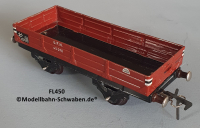 Fleischmann 450 Spur 0, Niederbordrwagen, rotbraun, Metall,