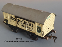 Fleischmann 461 Spur 0, Kühl- / Bierwagen Reichelbräu Kulmbach, Metall, beige