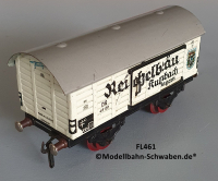 Fleischmann 461 Spur 0, Kühl- / Bierwagen Reichelbräu Kulmbach, Metall, weiss
