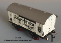 Fleischmann 461 Spur 0, Kühl- / Bierwagen Reichelbräu Kulmbach, Metall, weiss
