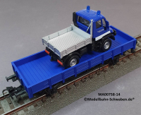 Märklin 00758-14 H0 Flachwagen THW bel. m. MB Unimog, DB, OVP