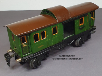 Märklin 18890 Spur 0, Blech Packwagen, 4-achsig, grün, Dach braun, 215 mm