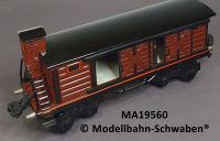 Märklin 1956 Spur 0, Blech Gedeckter Güterwagen, hochgesetztes Brhs., 4-Achs, rotbraun, 215 mm, Schiebetüren