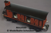 Märklin 1956 Spur 0, Blech Gedeckter Güterwagen, hochgesetztes Brhs., 4-Achs, rotbraun, 215 mm, Schiebetüren