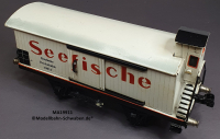 Märklin 19911 Spur 1, Gedeckter Güterwagen, mit Bremserhaus, Schiebetüren, Angeltüren, Seefische, 245 mm