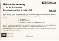 Märklin 3600MWS H0 Gebrauchsanleitung für Weichen Ausgabe 06/52