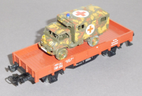 Märklin 4423 H0 Niederbordwagen bel.m.Sanifahrzeug, DB, OVP