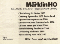 Märklin 68735 H0 Gebrauchsanleitung für Oberleitung Für Gleise 2100 Ausgabe 05/74