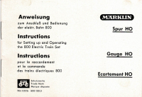 Märklin 800 H0 Gebrauchsanleitung Anschluß und Bedienung Bahn 800 Ausgabe 05/53