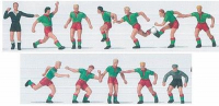 Preiser 10757 H0 Fußballmannschaft mit Torwart und Schiedsrichter grün / rote Trikots, EVP