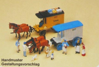 Preiser 403 H0 2 Lieferwagen (Pferdefuhrwerke) mit Pferde, Kutscher, Figuren, EVP