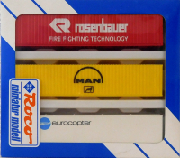 Roco 1811 H0 Set 3 Stk.40 ft Container, Rosenbauer, MAN, Eurocopter, OVP