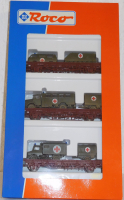 Roco 44024 H0 Set 3 Stk. Rungenwagen mit DRK Sanitätsfahrzeugen, DB, OVP
