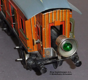 Bing Spur 0, Blech Gepäckwagen, braun, Schlusslicht, Lüp 220