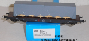 Bramos 3531 H0 Flachwagen SSms, beladen mit Schnittholz / Plane, DR, OVP