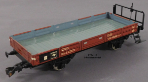 ETS 411B Spur 0, M1:45, Blech/TinPlate Niederbordwagen m.Bremserbühne, Reihe NP, CSD, OVP