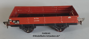 Fleischmann 450 Spur 0, Niederbordrwagen, rotbraun, Metall,