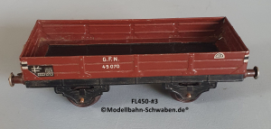 Fleischmann 450 Spur 0, Niederbordrwagen, rotbraun, Metall,