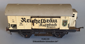 Fleischmann 481-#2 Spur 0, Kühl- / Bierwagen Reichelbräu Kulmbach, Metall, beige