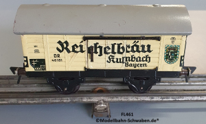 Fleischmann 461 Spur 0, Kühl- / Bierwagen Reichelbräu Kulmbach, Metall, weiss