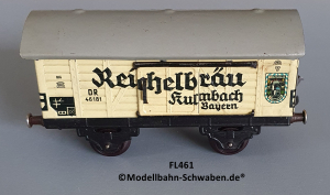 Fleischmann 461 Spur 0, Kühl- / Bierwagen Reichelbräu Kulmbach, Metall, beige