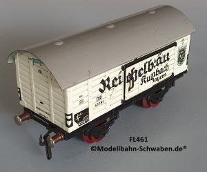 Fleischmann 461 Spur 0, Kühl- / Bierwagen Reichelbräu Kulmbach, Metall, weiss