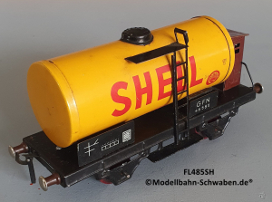 Fleischmann 485 SH Spur 0, Kesselwagen SHELL, 2-achs, Metall, Bremserhaus