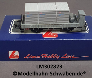 Lima 302823 H0 Flachwagen m Bremserhaus, bel. m.DB Logistik Boxen, FS, OVP