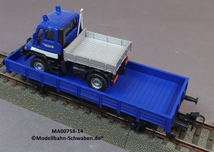 Märklin 00758-14 H0 Flachwagen THW bel. m. MB Unimog, DB, OVP