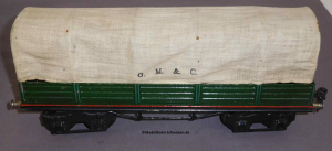 Märklin 1950 Spur 1, Planewagen, original Plane, 4-achs grün, Bauzeit ca. 1926 bis 1932
