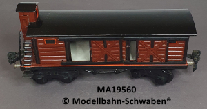 Märklin 1956 Spur 0, Blech Gedeckter Güterwagen, hochgesetztes Brhs., 4-Achs, rotbraun, 215 mm, Schiebetüren